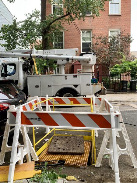 On Sunday, Con Edison ran temporary cables to supply power to 65 Middagh St. Photo: Mary Frost/Brooklyn Eagle