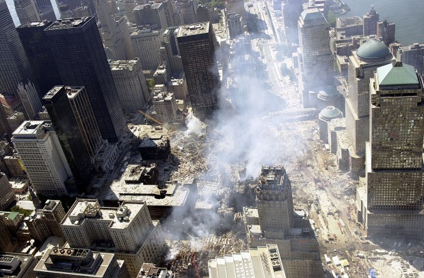 Smoke rises from the World Trade Center site on September 19, 2001.