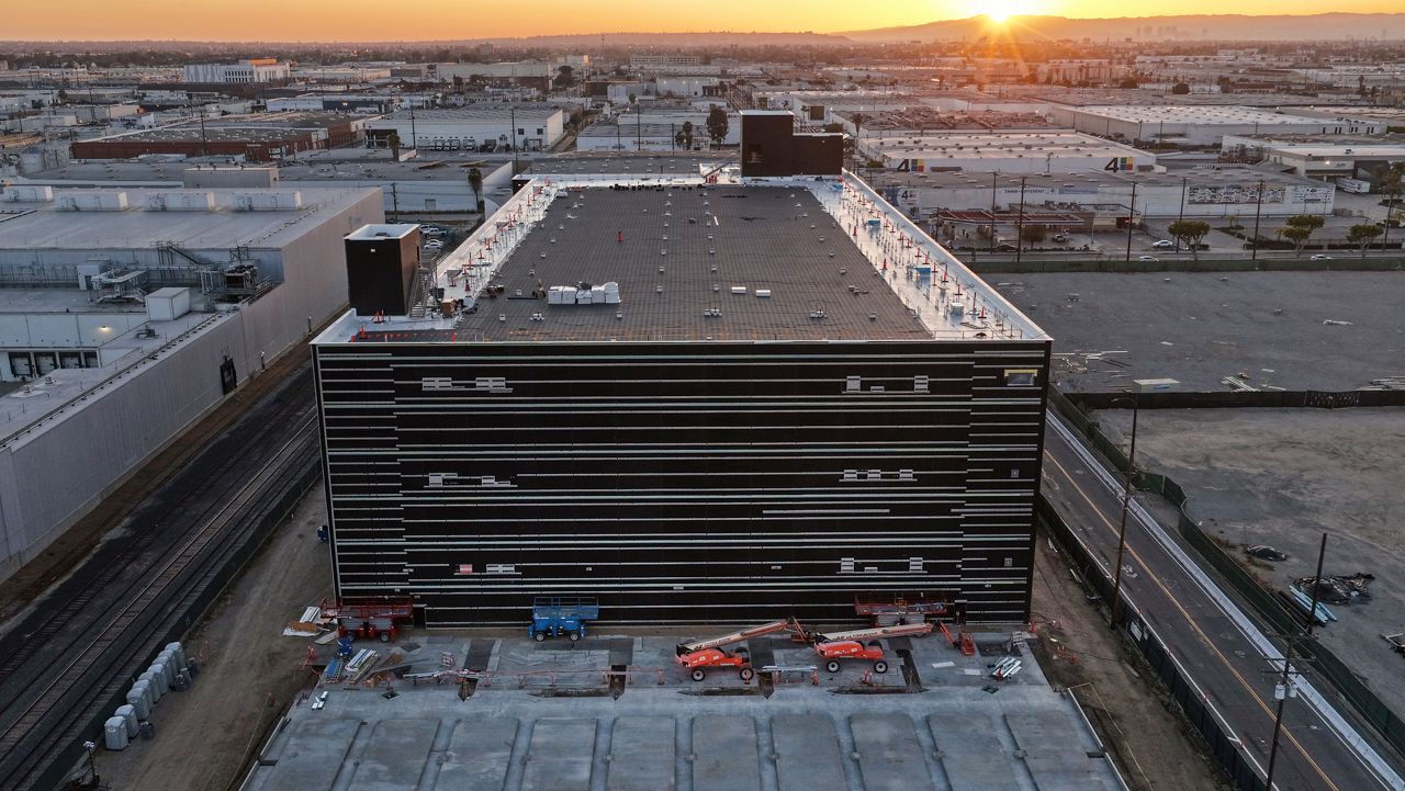An aerial view of a 49.5 megawatt three-level data center under construction on April 14, 2026 in Vernon, California. (Photo by Mario Tama/Getty Images)