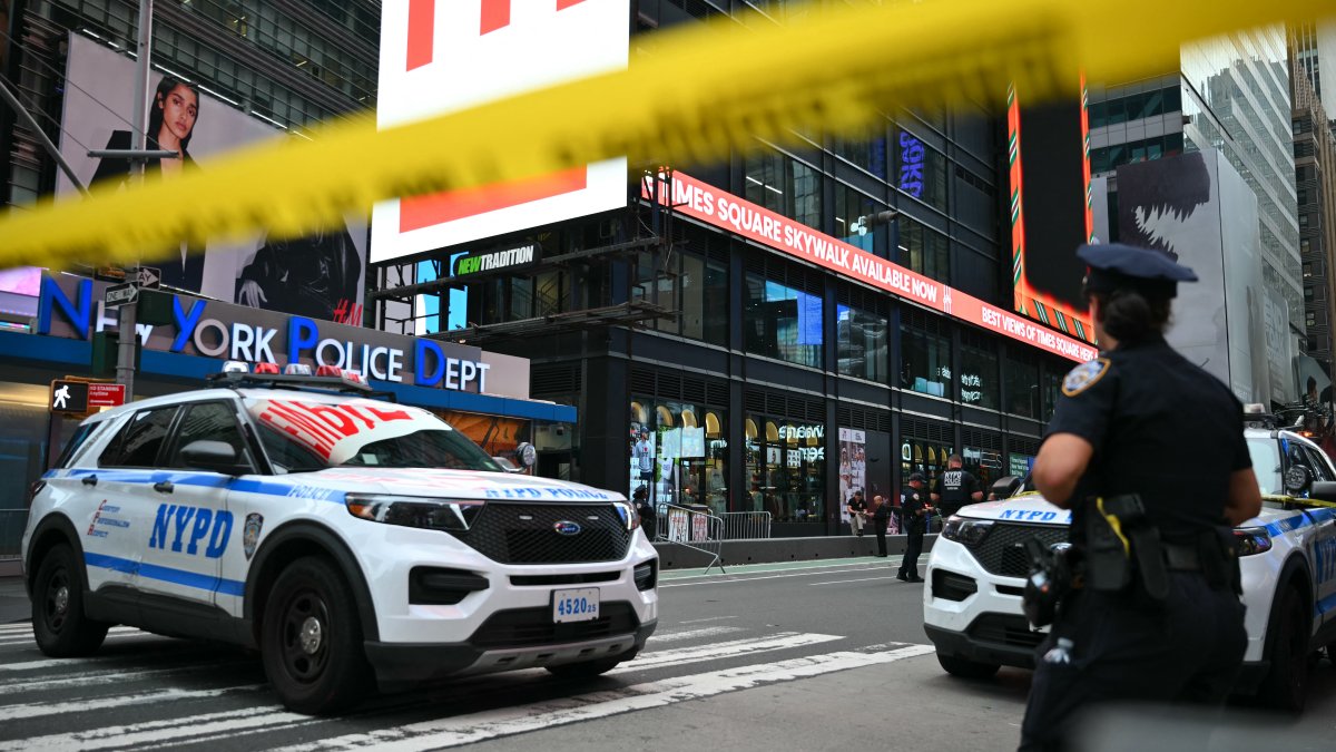 Times Square stabbing video: woman swings knives before police open fire – NBC New York