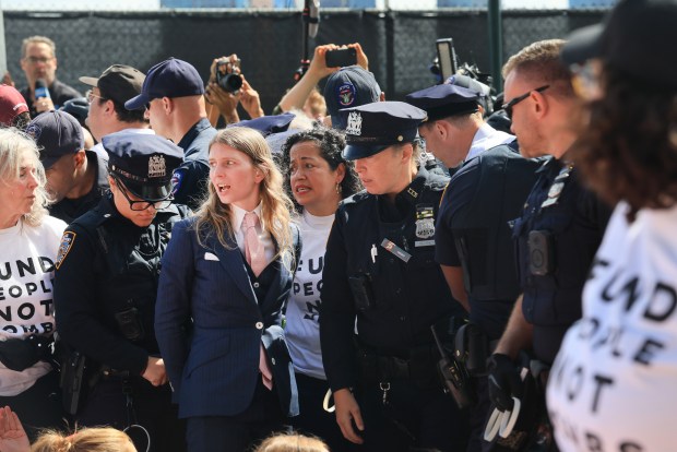 NEW YORK, NEW YORK - SEPTEMBER 24: Dozens of protesters against the policies of Israeli Prime Minister Benjamin Netanyahu are arrested after blocking a street next to the United Nations (U.N.) on September 24, 2026, in New York City. Netanyahu is expected to deliver an address at the U.N. today for the annual U.N. General Assembly meeting. Numerous protests against the Israeli leader are planned throughout Manhattan. (Photo by Spencer Platt/Getty Images)