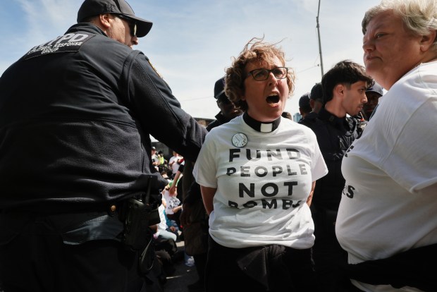 NEW YORK, NEW YORK - SEPTEMBER 24: Dozens of protesters against the policies of Israeli Prime Minister Benjamin Netanyahu are arrested after blocking a street next to the United Nations (U.N.) on September 24, 2026, in New York City. Netanyahu is expected to deliver an address at the U.N. today for the annual U.N. General Assembly meeting. Numerous protests against the Israeli leader are planned throughout Manhattan. (Photo by Spencer Platt/Getty Images)