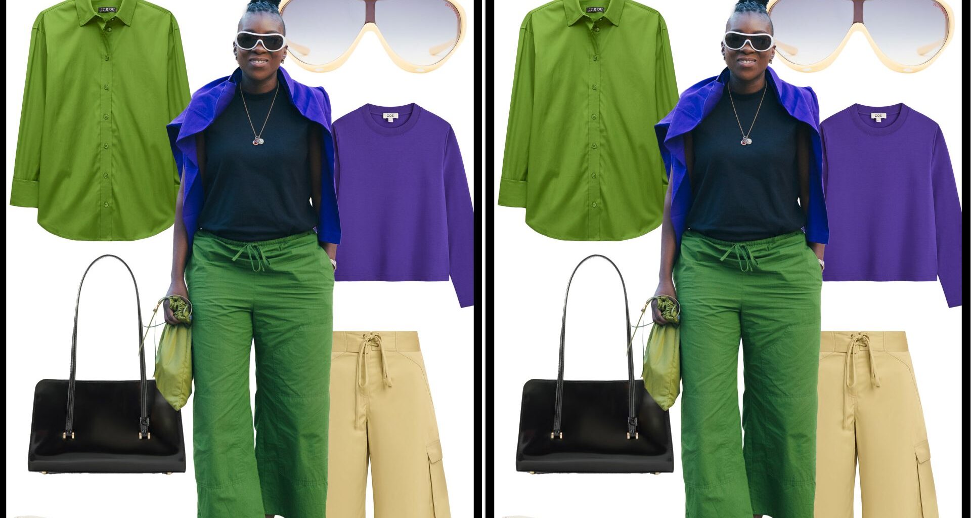 collage of Nikki Ogunnaike's outfits at New York Fashion Week for Self Checkout