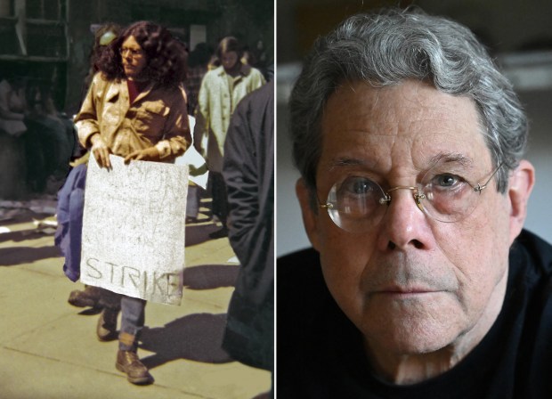 At left, Harry Pincus in 1970 as a 17-year-old student anti-war protester at Hunter College before his views on America were forever changed by 9/11. At right, Pincus is pictured in a recent photo. (Isaac Pincus; Courtesy of Harry Pincus)