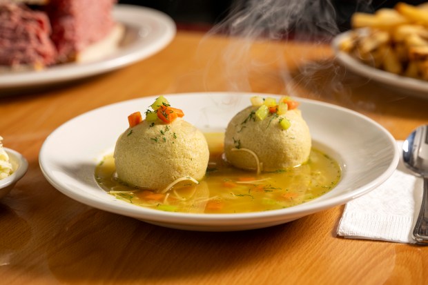 Homemade chicken soup will be available at the newly reopened Carnegie Deli in Midtown Manhattan. (Photo by Evan Sung)