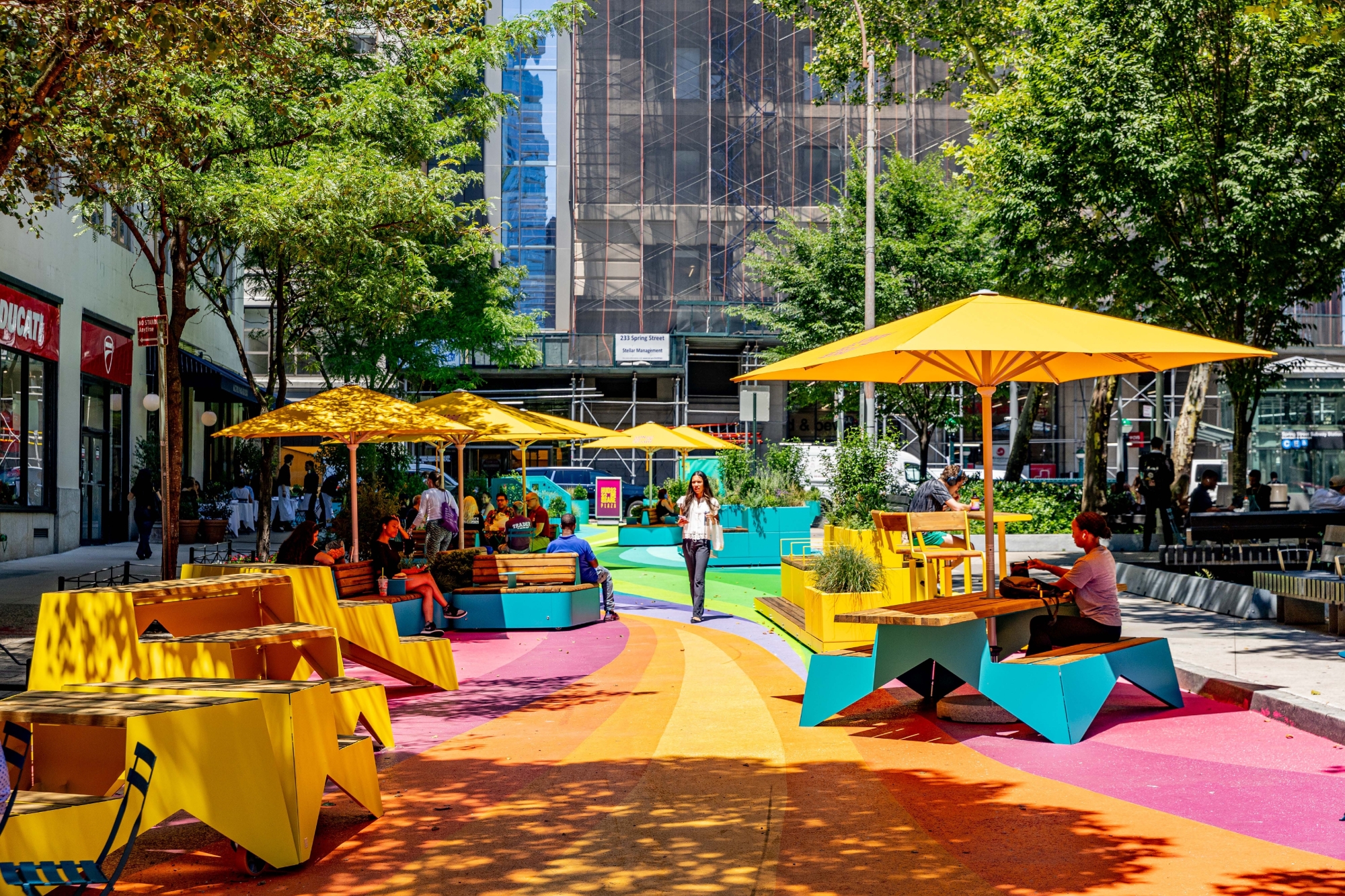 Hudson Square gets a colorful pedestrian plaza Hudson Square gets a colorful pedestrian plaza