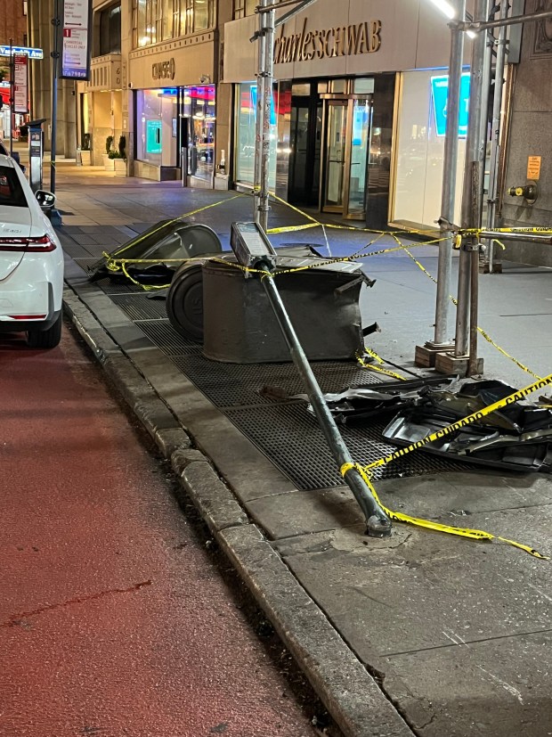 Elise Suomi was a passenger in a Tesla when the alleged driver, identified as her friend Alejandron Paharsingh, crashed the electric car into scaffolding and a bus stop pole near the intersection of E. 42nd St. and Madison Ave. in Manhattan early Wednesday, Sept. 9, 2026. (Lincoln Anderson / New York Daily News)