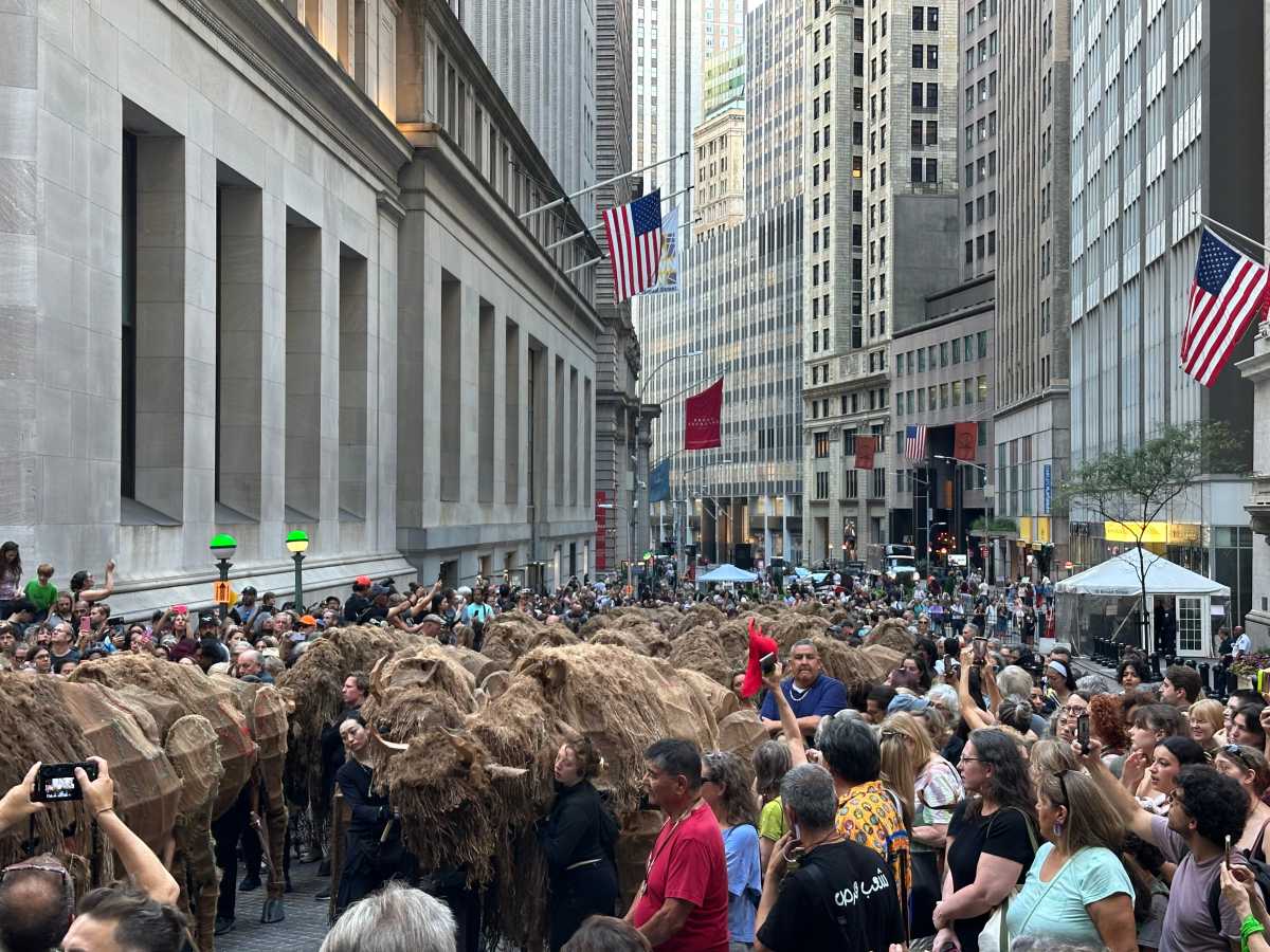 The public enjoyed 40 life-sized buffalo puppets marching through Manhattan.