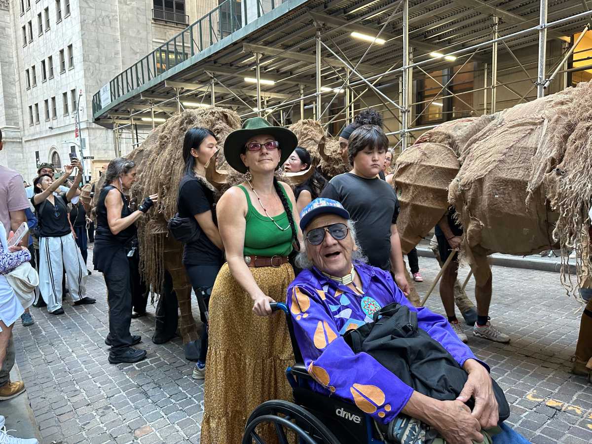 The public enjoyed 40 life-sized buffalo puppets marching through Manhattan.