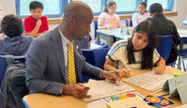 Young NYC school children prepare for a new classroom experience with less screen time