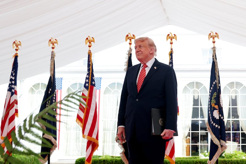 Donald Trump arrives to the marquee in Deerfield, the US ambassador's residence in Dublin's Phoenix Park. Photograph: Anna Moneymaker/Getty Images