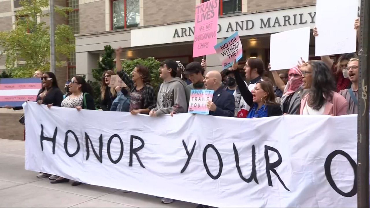Protest at NYU Langone over ending gender-affirming care