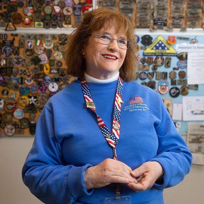 Nominator Susan Edmonds at the military courtesy room where she volunteers