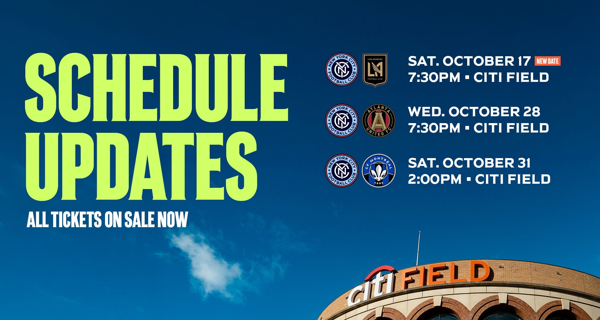 CITY TO CITI FIELD: NYCFC to play final 3 regular season games in Queens