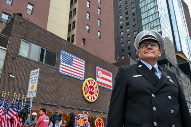 LAFD firefighter Jared Bennett before the start of the annual 9/11 memorial event at Ground Zero in New York, NY, on September 11, 2026. The was the 25th anniversary of the terrorist attack at the World Trade Center, Pentagon and Shanksville, Pennsylvania. (Photo by Jeff Gritchen, Orange County Register/SCNG)