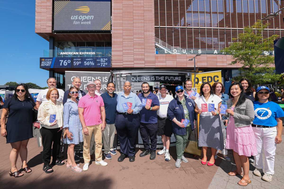 A number of elected officials and private partners launch the Queens Tourism Kiosk at the 2026 US Open.