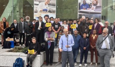 The New Kings Democrats, an all-volunteer political club, held a rally and press conference before the Brooklyn Democratic Party’s organizational meeting. Photo: Wayne Daren Schneiderman/Brooklyn Eagle