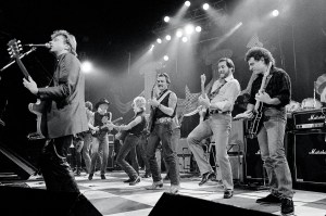 “Guitar Greats” Capitol Theater, Passaic, NJ 11-3-84
L to R, Dave Edmunds,Johnny Winter, Brian Setzer, Dickey Betts, Steve Cropper and Neil Schon. (Link Wray and David Gilmour are hidden).