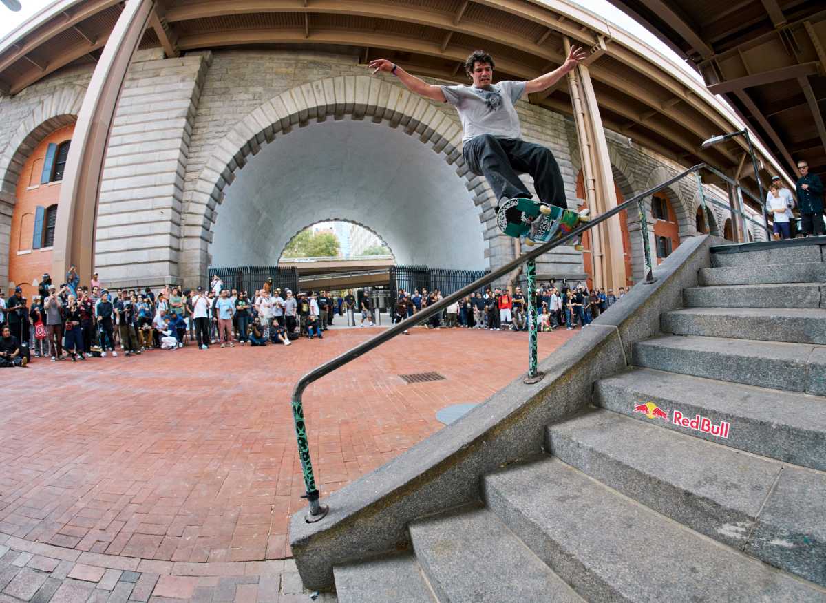 Brian O'Dwyer frontside feeble grinds the bump to rail at Red Bull Origin in New York, NY on September 19th, 2026. 