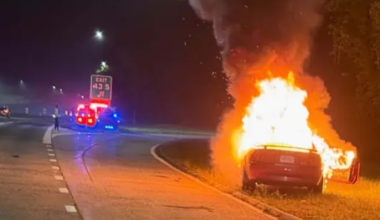 Vehicle bursts into flames on Southern State Parkway in Islip