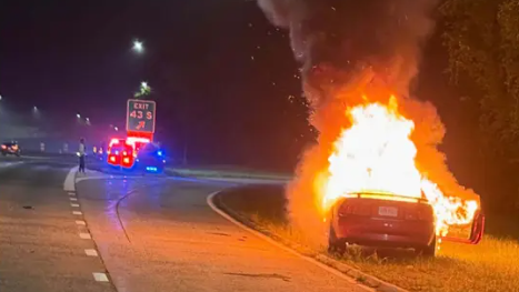 Vehicle bursts into flames on Southern State Parkway in Islip