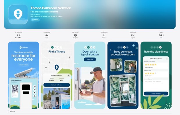 New Yorkers will be able to enter the bathrooms by text message or QR code through the Throne Bathroom Network app, or with a tap card distributed by local community partners. The app will allow users to find the nearest bathroom, check real-time cleanliness ratings and see whether a unit is available. (Apple)