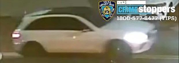 Police released surveillance video images of a suspect in the deadly shooting outside Riviera Gentleman's Club on Steinway St. in Astoria on Thursday, September 24, 2026. They also released an image of a white Mercedes-Benz SUV they said he used to flee the scene. (NYPD)