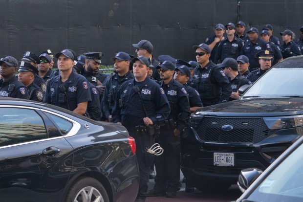 NYPD SRG officers wait to arrest Pro-Palestinian protestors as they block First Ave. at E. 39th St. in protest of Israeli Prime Minister Benjamin Netanyahu before he speaks at the United Nations Thursday, Sept. 24, 2026 in Manhattan, New York. (Barry Williams/ New York Daily News)