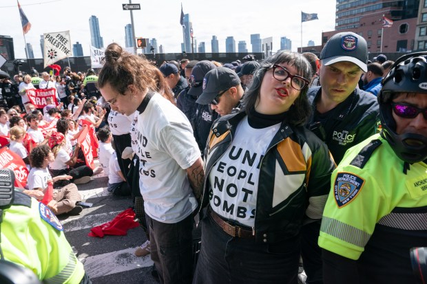 Pro-Palestinian protestors block First Ave. at E. 39th St. in protest of Israeli Prime Minister Benjamin Netanyahu before he speaks at the United Nations Thursday, Sept. 24, 2026 in Manhattan, New York. (Barry Williams/ New York Daily News)