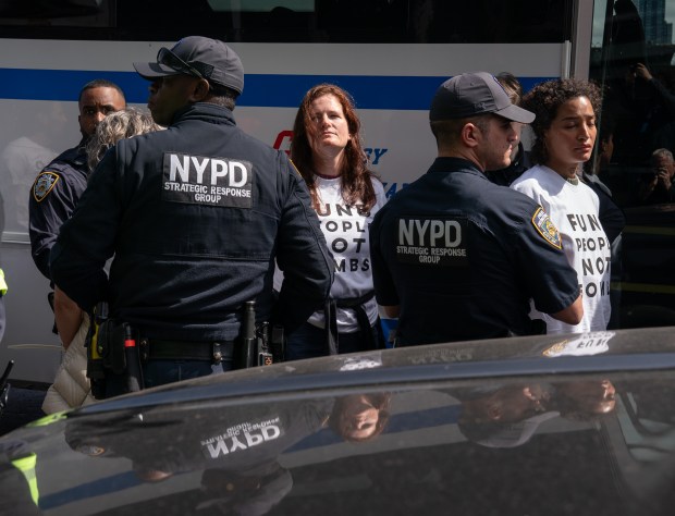 Pro-Palestinian protestors block First Ave. at E. 39th St. in protest of Israeli Prime Minister Benjamin Netanyahu before he speaks at the United Nations Thursday, Sept. 24, 2026 in Manhattan, New York. (Barry Williams/ New York Daily News)