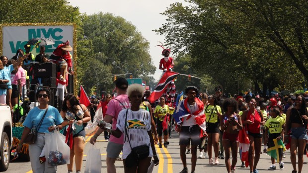 Thousands of people attend the West Indian Day Parade on Eastern Parkway in Brooklyn during the annual carnival Monday, Sept. 2, 2024. (Luiz C. Ribeiro for New York Daily News)