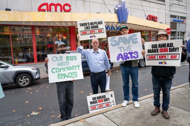 Assemblymember Keith Powers was joined by other Elected Officials as he headed a Rally in an effort to stop the planned closure of the AMC Theatre located at 570 2nd Avenue in Manhattan on Sunday September 20, 2026. 1136. (Theodore Parisienne / New York Daily News)