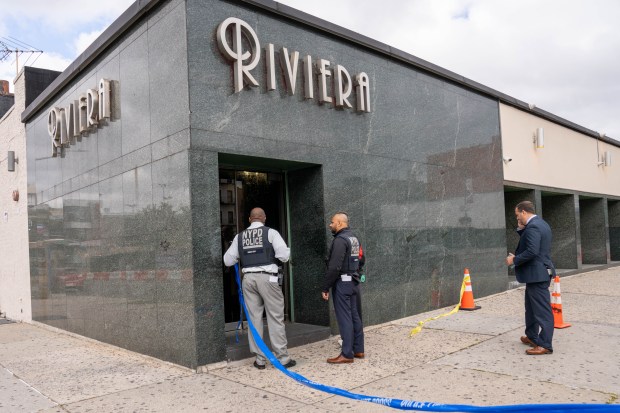 Police investigate after a 45-year-old man was fatally shot at Riviera Gentleman's Club on Steinway St. near 34th Ave. in Astoria, Queens, on Thursday, Sept. 24, 2026. (Theodore Parisienne / New York Daily News)