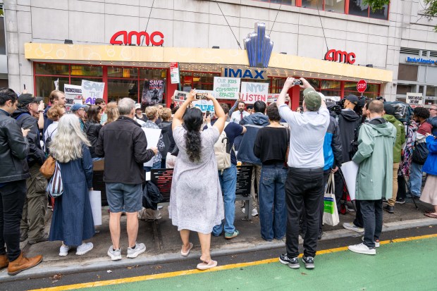 Assemblymember Keith Powers was joined by other Elected Officials as he headed a Rally in an effort to stop the planned closure of the AMC Theatre located at 570 2nd Avenue in Manhattan on Sunday September 20, 2026. 1136. (Theodore Parisienne / New York Daily News)