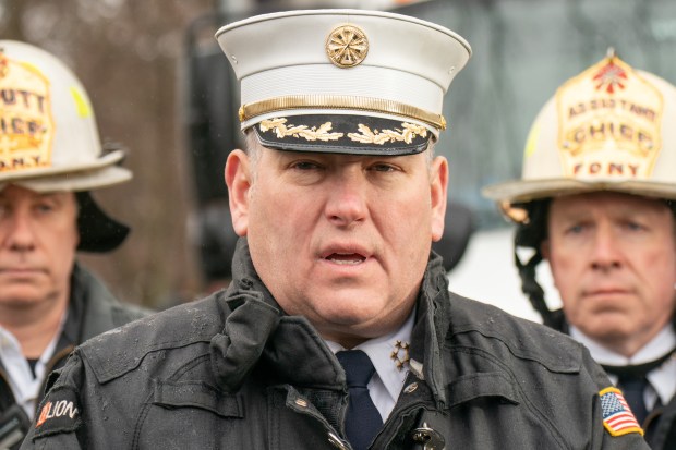 FDNY Chief of Department John Esposito speaks to the press in Queens on Sunday, Feb. 16, 2025. (Theodore Parisienne / New York Daily News)