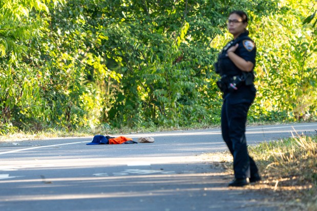 Ronell Marte was fatally shot in Starlight Park, on a path that runs parallel to the Amtrak tracks along the Bronx River on the eastern side of the park, near W. Farms Rd. and E. 174th St. in the Bronx early Thursday, Sept. 4, 2025. (Theodore Parisienne / New York Daily News)