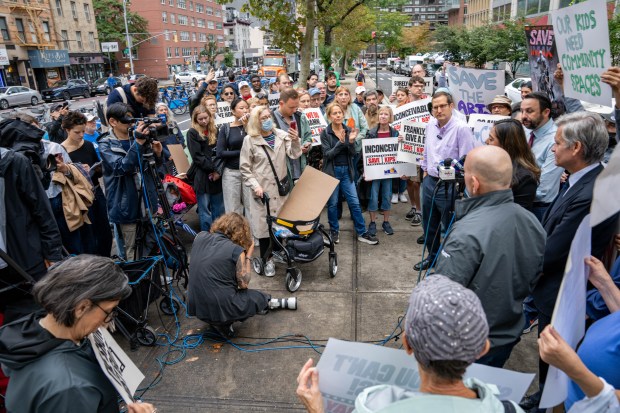 Assemblymember Keith Powers was joined by other Elected Officials as he headed a Rally in an effort to stop the planned closure of the AMC Theatre located at 570 2nd Avenue in Manhattan on Sunday September 20, 2026. 1136. (Theodore Parisienne / New York Daily News)