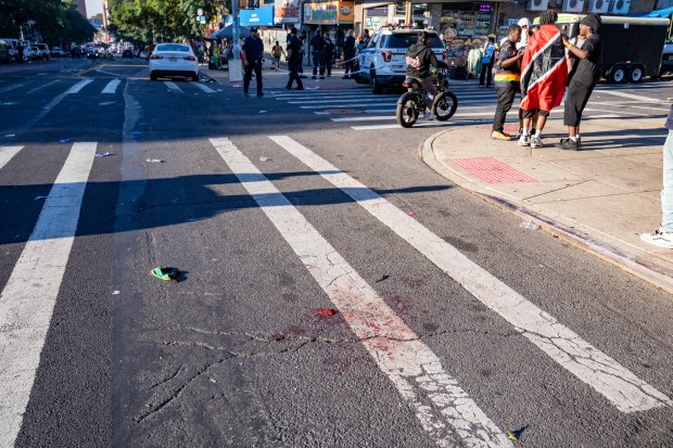 Police investigate after three people were stabbed on Utica Ave. and Carroll St. in Crown Heights, Brooklyn, on Monday, Sept. 7, 2026. (Theodore Parisienne / New York Daily News)