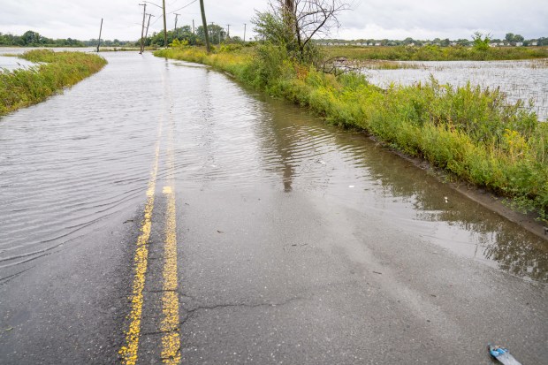 (Brookville Boulevard was shut down due to flooding between 149th Avenue and Rockaway Turnpike in Queens.) A powerful Nor'easter brought heavy, wind driven downpours to New York City, causing widespread flooding and bringing down trees on Saturday September 26, 2026. 0739. (Theodore Parisienne / New York Daily News)