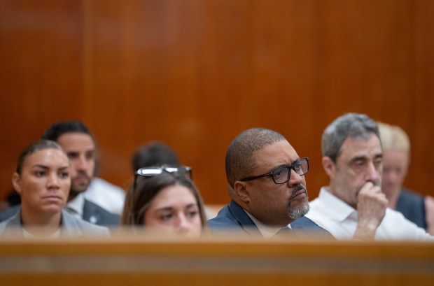 Manhattan DA Alvin Bragg is pictured in the audience during Raul Morales' arraignment in Manhattan Supreme Court on Tuesday, Sept. 8, 2026 in Manhattan, New York. (Barry Williams/ New York Daily News)