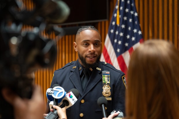 NYPD Sgt. Ruben Cespedes talks with the media Wednesday, Sept. 16, 2026 in Manhattan, New York. (Barry Williams/ New York Daily News)