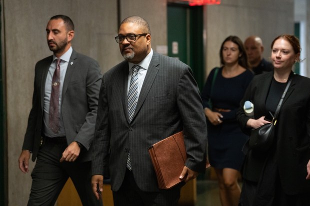 Manhattan DA Alvin Bragg walks into a Manhattan Supreme Court courtroom for Harvey Weinstein's sentencing Wednesday, Sept. 23, 2026 in Manhattan, New York. (Barry Williams/ New York Daily News)