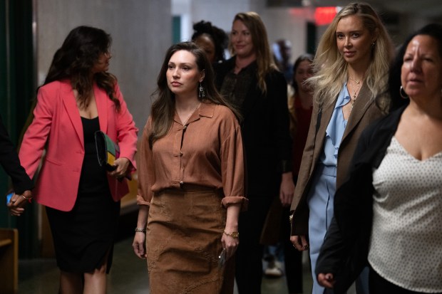 Miriam Haley (2nd from left) walks into a Manhattan Supreme Court courtroom for Harvey Weinstein's sentencing Wednesday, Sept. 23, 2026 in Manhattan, New York. (Barry Williams/ New York Daily News)