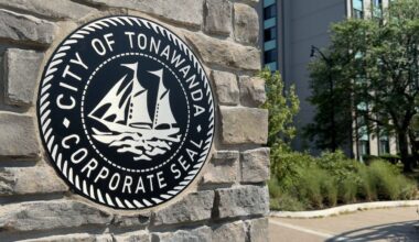 town of tonawanda seal on a stone wall