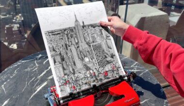 Detailed Typewriter Drawings of the Manhattan Skyline