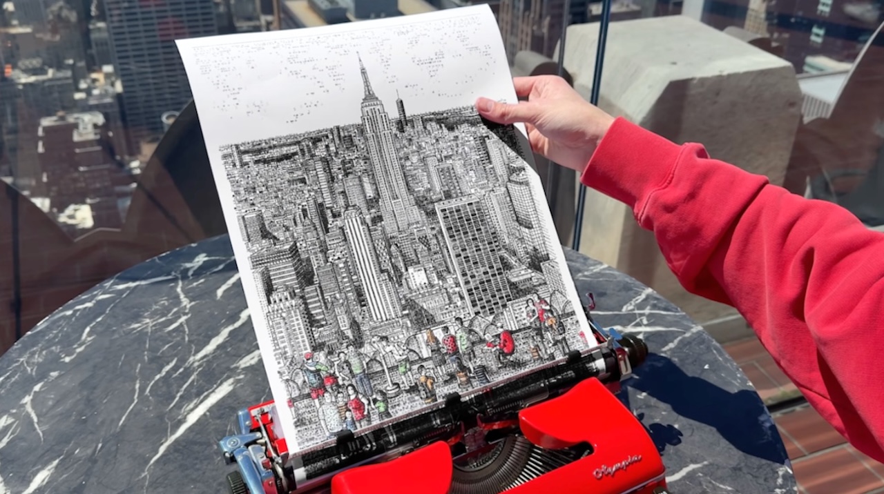Detailed Typewriter Drawings of the Manhattan Skyline