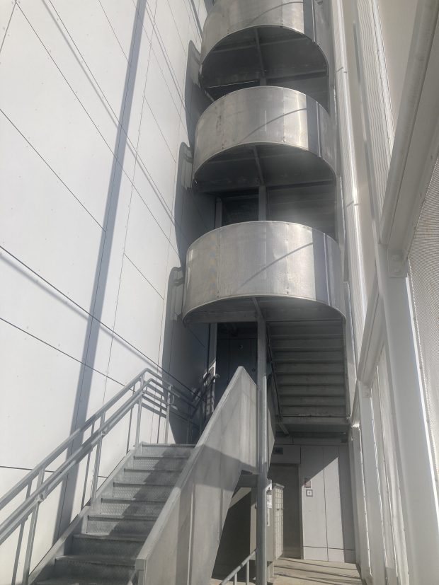 A stairwell at the Vessel building in New London. (Don Stacom/The Hartford Courant)