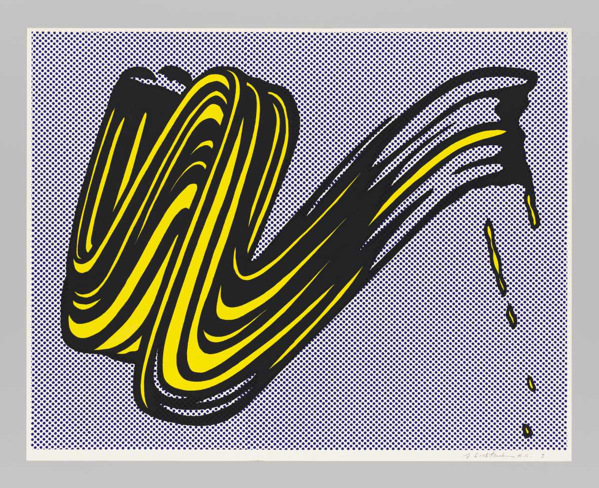 Roy Lichtenstein,Brushstroke, 1965. Offsetlithograph, 25 1/16 x 29 3/4 in. (63.7 x 75.6cm). Whitney Museum of American Art,New York; gift of the Roy LichtensteinFoundation 2019.98. © Roy LichtensteinFoundation/DACS 2026