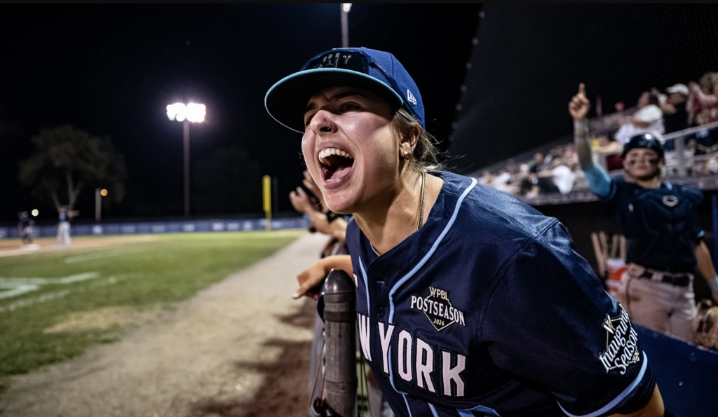 The New York Heights celebrate their WPBL win over the LA Queens.