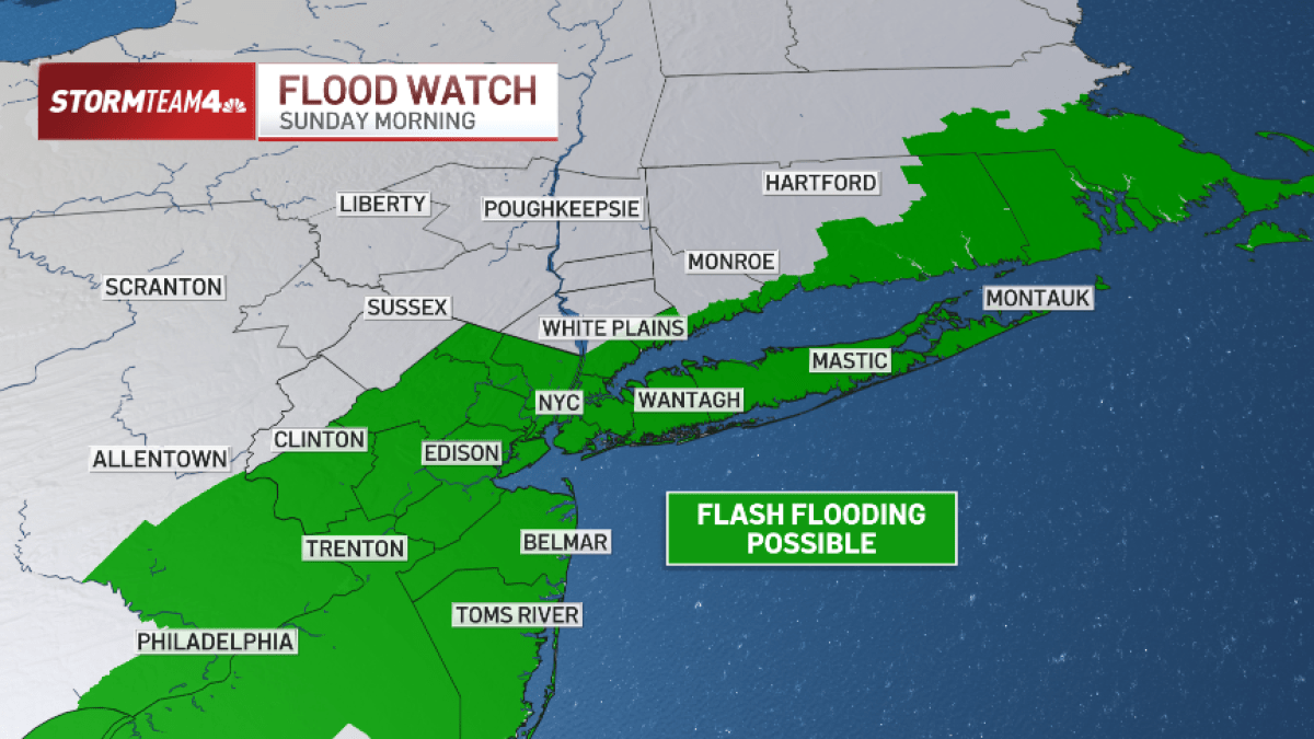 Flood watch for much of Tri-State Area Sunday morning – NBC New York